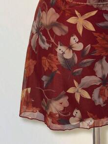 Vestido mini halter retro estampado otoñal con pliegues para mujer - Burdeos - Ver 8