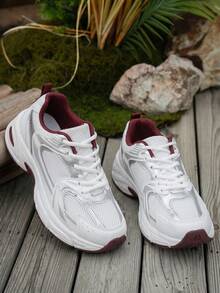 American Retro Contrast Color Running Shoes, Mesh Breathable, Thick Bottom Cushioning, Campus, Street, Daily Wear Template, Running Shoes To Grasp The Relaxation Feeling, 5cm High Casual Shoes - 品質升級紅 - 查看 5