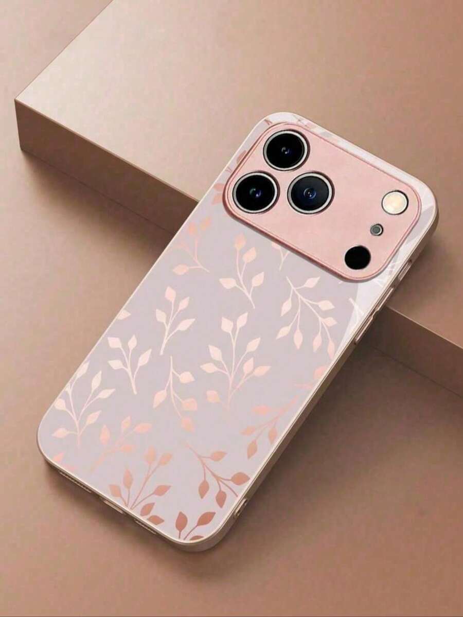1 chiếc ốp lưng điện thoại bằng kính cường lực sang trọng, tối giản, họa tiết lá vàng hồng, tương thích với iPhone 17Pro Max/17Pro/16e/16Pro Max/15Pro/14Pro/13/12/11 Pro Max/7/8 Plus/XR/XS Max, S26Ultra/S26/S25Ultra/S24Ultra/S22/S21/A16/A06/A56/A55/A35/A25, cao cấp, thời trang, bảo vệ tốt, thích hợp làm quà sinh nhật hoặc quà tặng ngày lễ. - Hồng - Xem 1