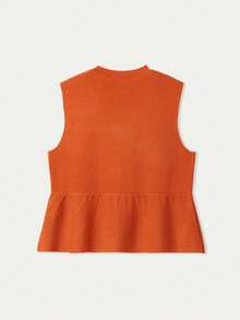 Áo len dệt kim không tay xếp nếp thời trang, kiểu dáng vừa vặn, áo tank top cổ tròn bằng cotton gân màu cam, trang phục nghỉ dưỡng dễ thương và thẩm mỹ. - trái cam - Xem 7