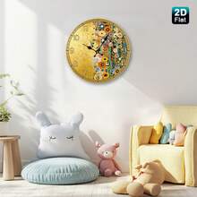 2D Flat, Single-Piece Wooden Baby Room Wall Clock - Golden Klimt Style Floral Mosaic, Luxurious Art Deco Style, Suitable For Living Room, Baby Room, Dining Room, Office - Perfect Gift For Mother's Day And Christmas - Battery Powered (AA Batteries Not Included), 2D Flat Design,Valentines Gift,Graduation,Mother Giftsr,Room Deocr,Wall Deoc,Home Essentials - 1pcs/10in/25cm - View 7