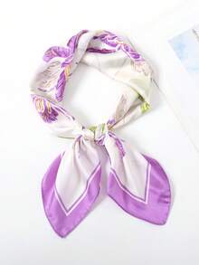 26.77 Inch Silk-Like Printed Square Scarf 68cm, Women's Fashion Breathable Multifunctional Headband Neck Scarf Accessory, 1pc, Beach Towel - Multicolor - View 3
