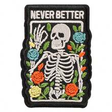 RHUAGYP 1pc Never Better Skull & Flower Gothic Style Embroidered Patch, Iron-On / Sew-On, Suitable For Clothing, Bags, Punk Horror Style Decorative Applique - Multicolor - View 1
