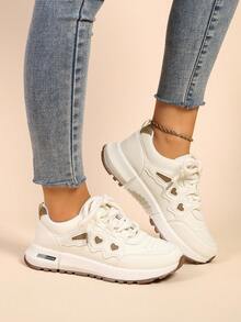 New Round Toe Lace-Up Color Block Versatile Fashion All-Match City Outdoor Casual Sports Shoes For Women - White - View 5