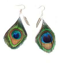 1pair Bohemian Style Peacock Feather Earrings, Exaggerated Vintage Handmade Ear Jewelry - Bạc - Xem 5