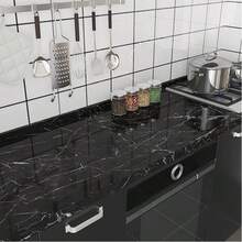 1 cuộn giấy dán tường giả đá cẩm thạch đen dày dặn, giấy dán tường giả đá cẩm thạch đen, đã bóc và dán sẵn, chống thấm nước, tự dính, giấy dán có thể tháo rời, thích hợp cho phòng ngủ, mặt bàn bếp, tủ, tường vinyl. - đen - Xem 9