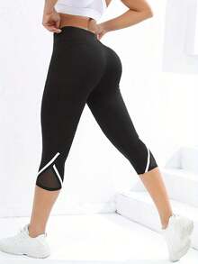 Pantalones de yoga de talle alto para mujer Leggings capri para mujer Leggings de entrenamiento para mujer Capris de yoga - Cáñamo gris - Ver 3