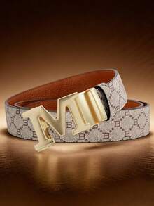 Men's New Zinc Alloy Textured Automatic Buckle Belt, Slim Fit Fashion Business Casual Belt, Durable Adjustable Waist Belt, Suitable For Jeans And Pants, Stylish And Comfortable Design For Daily Wear - Multicolor - View 2