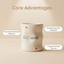 1 pieza Taza de cerámica con asa minimalista con rayas en forma de corazón, 280ml/9.52oz, taza de latte pintada a mano, taza de viaje, taza de agua minimalista europea, taza de espresso, regalo para el Día de la Madre/Día del Padre - Blanco - Ver 8