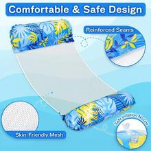Inflatable Swimming Pool Float Bed, Foldable Floating Lounger With Headrest, Portable Water Hammock Chaise Lounge For Swimming Pool, Beach, Lake, Summer Inflatable Pool Floats For Vacation & Party - Leaf - View 2