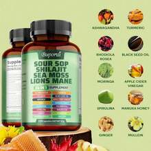 BUPORAI Soursop Shilajit Sea Moss Lion's Mane - Has Natural Antioxidant Properties To Boost Immunity And Support Cell Regeneration - 120pcs - 2 Bottles - View 5