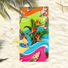 1条夏季元素沙滩巾，超柔软超细纤维特大号沙滩毯，超强吸水浴巾，适合旅行、游泳池、潜水、冲浪、瑜伽、露营，多种尺寸可选，沙滩、泳池、旅行、露营、瑜伽必备用品 - 夏季元素 - 查看 8