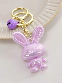 Lindo llavero de conejo de orejas largas de dibujos animados y colorido, colgante de figurita brillante, accesorio de campana femenina, dije para bolso, anillo creativo para llaves de coche, pequeño regalo - Multicolor - Ver 19
