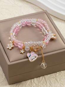 SANRIO 一套时尚、甜美、可爱的卡通旋律吊坠串珠女式手链 - 淺粉色 - 查看 1