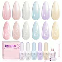 6 Colors Creamy Pearlescent Gel Polish Set, Beetles Twist Soak Off UV LED Nail Gel With Dotting Pen, Long Lasting Home Salon Manicure DIY Nail Art Kit, Women Nail Care Gift - 6 Colors Creamy Twist - 查看 8