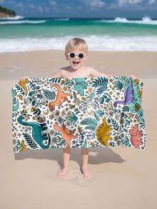 1pc Cartoon Dinosaur & Leaf Print Children's Beach Towel, Super Absorbent Large Beach Blanket, Suitable For Beach, Pool, Travel, Camping, Yoga, Available In Multiple Sizes - Multicolor - View 7