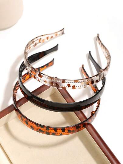 3条复古可折叠豹纹防滑发箍，懒人复古风发饰，ABS塑料材质，方便外出约会