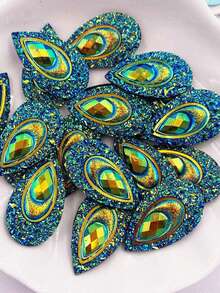 10pcs AB Resin Shiny Peacock Eye Water Drop Flat Back 3D Rhinestone Wedding Stickers, DIY Scrapbooking, Phone Case Decor, Craft Supplies - Multicolor - View 2