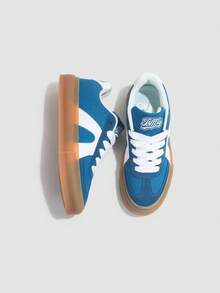 1 双 Jifffly 男士解构蓝白织物合成革运动鞋，防滑耐穿，缓震支撑，低帮休闲街头工业风 - 藍色 - 查看 4