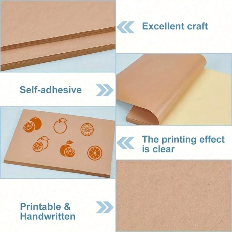 50 100 Sheets A4 Kraft Paper Light Brown Non-Adhesive Printable And Writeable, Suitable For Laser And Inkjet Printers, Matte Full Sheet Sticky Paper, Label Stickers Strong Adhesive High Quality - View 1