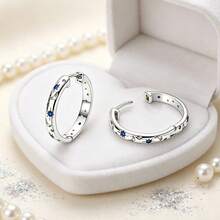 1 Đôi bông tai bạc sterling 925 nguyên chất không gây dị ứng dành cho nữ, họa tiết ngôi sao và mặt trăng cổ điển, đính đá Cubic Zirconia màu xanh lam chất lượng cao, trang sức thanh lịch, quà tặng. - Bạc - Xem 1