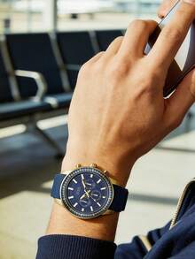 Gale Men's Navy Blue Chronograph Watch With Silicone Strap W0802G2 - Blue - View 3
