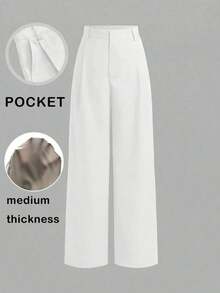Mono de diseño minimalista Vela Rue con cierre de gancho y cremallera, pantalones anchos de color azul marino sólido semitransparente y ligeros, pantalones anchos de moda para todas las estaciones - Blanco - Ver 6