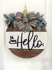 Hi Hey Hello Front Door Wreath, Hello Door Hanger, Hello Door Sign, Bow Decor Welcome Sign, Fashionable Door Hanger, Modern Door Hanger, Front Door Wreath, Home Decor, Wall Decor, Housewarming Gift - Hi Flower Wreath - View 9