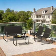 4-Piece Outdoor Patio Conversation Set With Coffee Table - Black - View 2