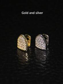 1件闪亮金属全锆嘻哈牙套，夜店闪耀配饰，男女通用 - 彩色 - 查看 4