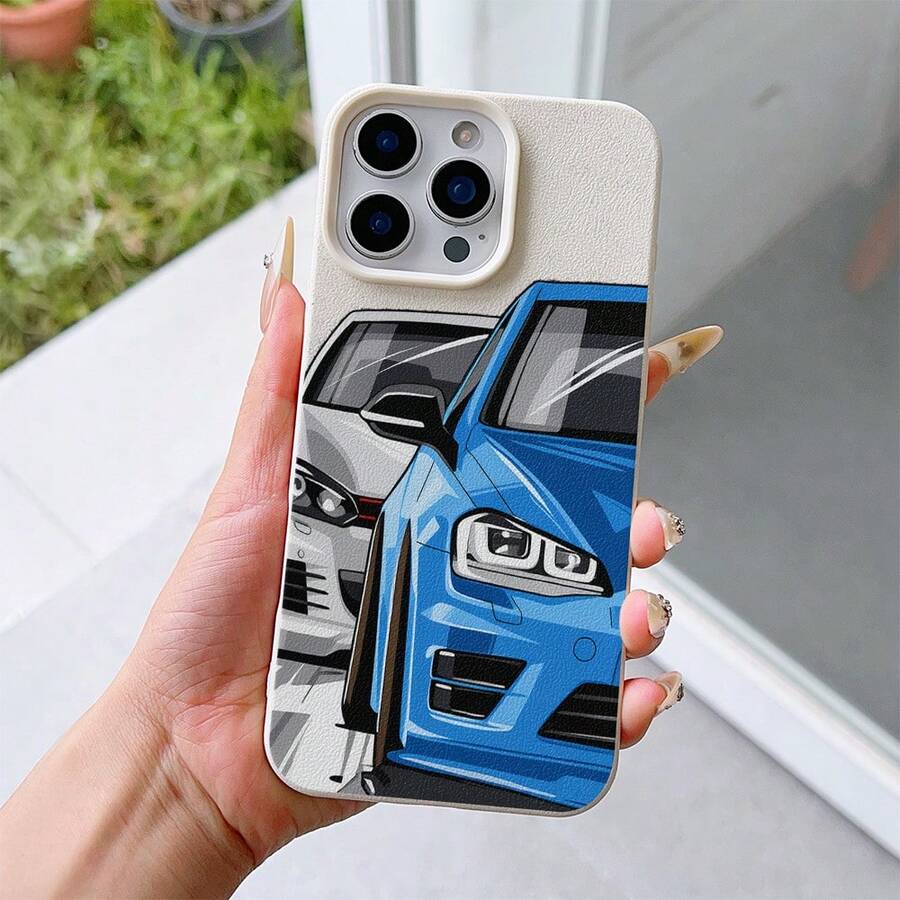 1 pieza Funda suave de TPU con cobertura completa y textura de cuero, con estampado UV de un patrón de coche azul y plateado, funda de teléfono de moda compatible con iPhone 7/8/7 Plus/8 Plus/X/XS/XR/XS Max/11/11 Pro/11 Pro Max/12/12 Pro/12 Pro Max/12 Mini/13/13 Pro/13 Pro Max/13 Mini/14/14 Pro/14 Pro Max/14 Plus/15/15 Pro/15 Pro Max/15 Plus/16/16 Pro/16 Pro Max/16 Plus/17/17 Pro/17 Pro Max/Air - Multicolor - Ver 1
