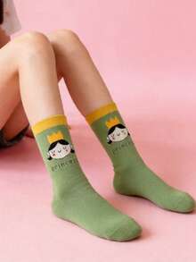1 Pair Crown Design Socks, Casual Wear For Girls - White - View 4