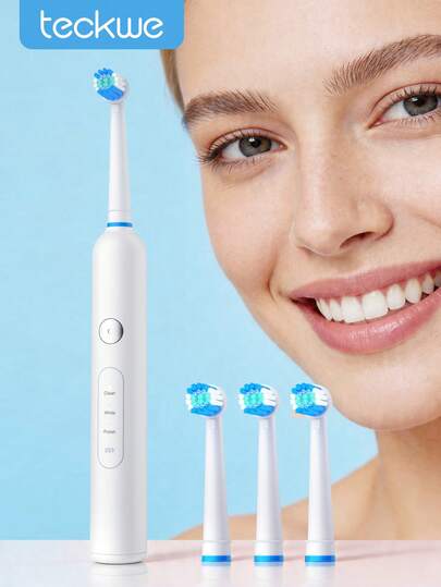 Teckwe Electric Tooth Brush For Adults With 3 Modes, 5X Plaque Reduction, 3 Brush Heads & Rechargeable With 4 Hours Charge Lasting Up To 25 Days