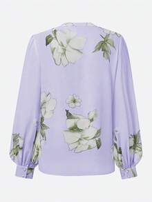 Áo kiểu chiffon cổ đứng tay phồng in hoa thanh lịch - Màu tím - Xem 2