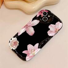 1 unidad Flores rosadas marco blanco sutil Funda para iPhone 15 plus, material suave TPU, diseño de borde ondulado crema elegante y moderno, protección completa de cámara antigolpes, resistente a rasgos y desgaste diario, ventilada y disipadora de calor sin calentamiento, antipolvo y resistente a la suciedad, funda ideal para uso diario, desplazamientos y viajes - Negro - Ver 3