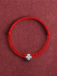 Vòng tay dây thừng màu đỏ hình cỏ bốn lá bằng bạc Sterling S925, vòng tay charm dệt tươi mới và may mắn, tinh tế và bền chắc, món quà lý tưởng cho Ngày Valentine, Ngày của Mẹ, bạn thân. - Đỏ - Xem 2