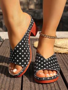 Giày sandal đế dày chấm bi đen dành cho nữ, giày cao gót dễ thương cho mùa lễ hội. - màu đen - Xem 3