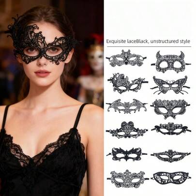 1/5/10/15/20 piezas Máscara de encaje, máscara suave y amigable con la piel, sexy para fiesta de disfraces y actuación, estilos surtidos
