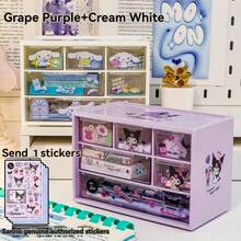 SANRIO 官方授权三丽鸥Hello Kitty及朋友桌面收纳套装,六屉收纳盒,饰有My Melody和Kuromi图案,多隔层桌面文具收纳盒,内含一张贴纸和正品塑料工艺品及配件支架 - A - 查看 5