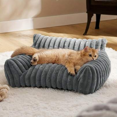Soft Plush Cat Sofa - Made Of High-Quality Corduroy Fur, Fluffy Cat Bed, Indoor Cat Plush Sofa Bed, Sturdy Support Without Collapsing