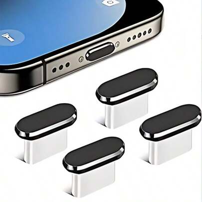 Bộ 4 nút bịt bụi USB-C, nắp kim loại cho cổng sạc Type-C, vỏ bọc chống bụi cho đầu cắm USB-C, nắp bảo vệ cổng sạc, bảo vệ cổng Type-C cho điện thoại di động, tương thích với tất cả các thiết bị USB-C.