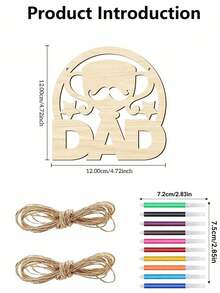 32pcs Wooden Father's Day Trophy Craft Set, Includes 10 Wooden Pieces, 10 Ropes, 12 Colored Pens, DIY Painting & Doodle Handmade Craft, Father's Day Gift, Wooden Pendant Decor, Holiday, Wedding, Home Party, Garden Decoration, Festive Souvenir - Father's Day Wooden Pendant - View 5