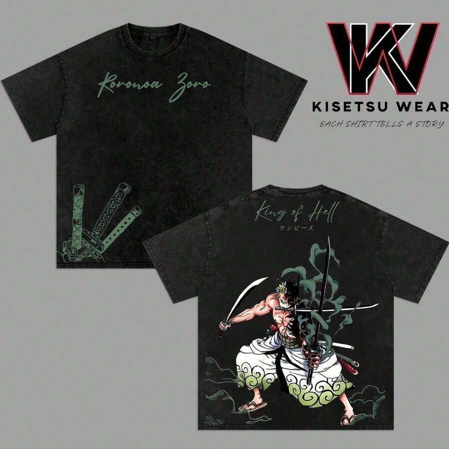King Of Hell Zoro Anime Shirt Enma Sword Oversized Graphic Tee One Piece Streetwear Top Acid Wash Lightweight Cotton Vintage Men Gift Manga Battle T-Shirtsummer Outfits For Women Anime Shirts Graphic Tees - màu đen - Xem 1