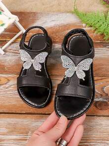 2026 Summer Black Glitter Bow Slip-On Flat Sandals, Soft PU Toe-Exposed Casual Sandals Suitable For Daily, Beach, Travel, Home, Party Wear - Black - View 18
