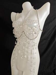 Phụ kiện bikini khăn choàng mới mùa Xuân/Hè 2026, dây đeo cơ thể unisex dành cho người chuyển giới, phụ kiện nội y gợi cảm cho hộp đêm, lễ hội âm nhạc, bikini lãng mạn in họa tiết hoa kim cương lấp lánh, thích hợp cho bãi biển, khu nghỉ dưỡng, hộp đêm, lễ hội âm nhạc, tiệc tùng. - Màu nâu  Mocha - Xem 6