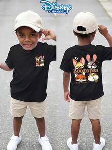 Disney 1pc Teen Boys Casual Zootopia Q Version Character Print Short Sleeve Tshirt Boys Clothes Kids Clothes Boys Shirts Summer - màu đen - Xem 1