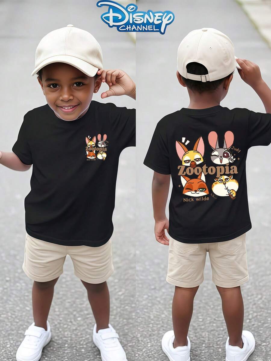 Disney 1pc Teen Boys Casual Zootopia Q Version Character Print Short Sleeve Tshirt Boys Clothes Kids Clothes Boys Shirts Summer - màu đen - Xem 1