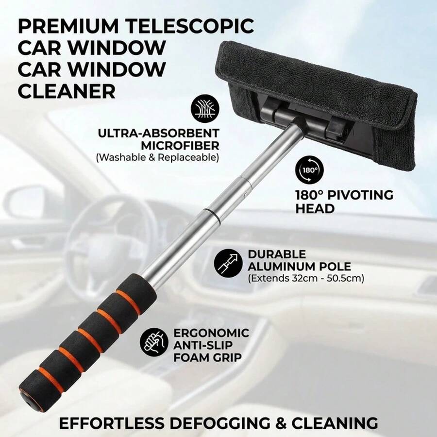 Cepillo Desempañador para Parabrisas Delantero de Coche, Telescópico, con Mango Largo, Cepillo de Limpieza para Vidrios de Coche y Hogar, Herramienta para Eliminar el Polvo - negro - Ver 1