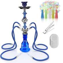 1 套 GRENAOH 22 英寸高级水烟套装，包括 4 根烟管、玻璃水瓶、陶瓷水烟碗和炭夹烟灰缸（4 件套） - 中型水煙壺四管 - 查看 13