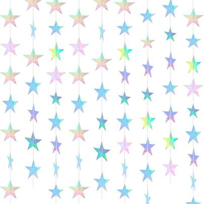 4M Iridescent Shining Star Hanging Garland Iridescent Hanging Sparkling Star Streamer Glitter Bunting Banner Twinkle Backdrop For Wedding Baby Shower Birthday Christmas Decorations